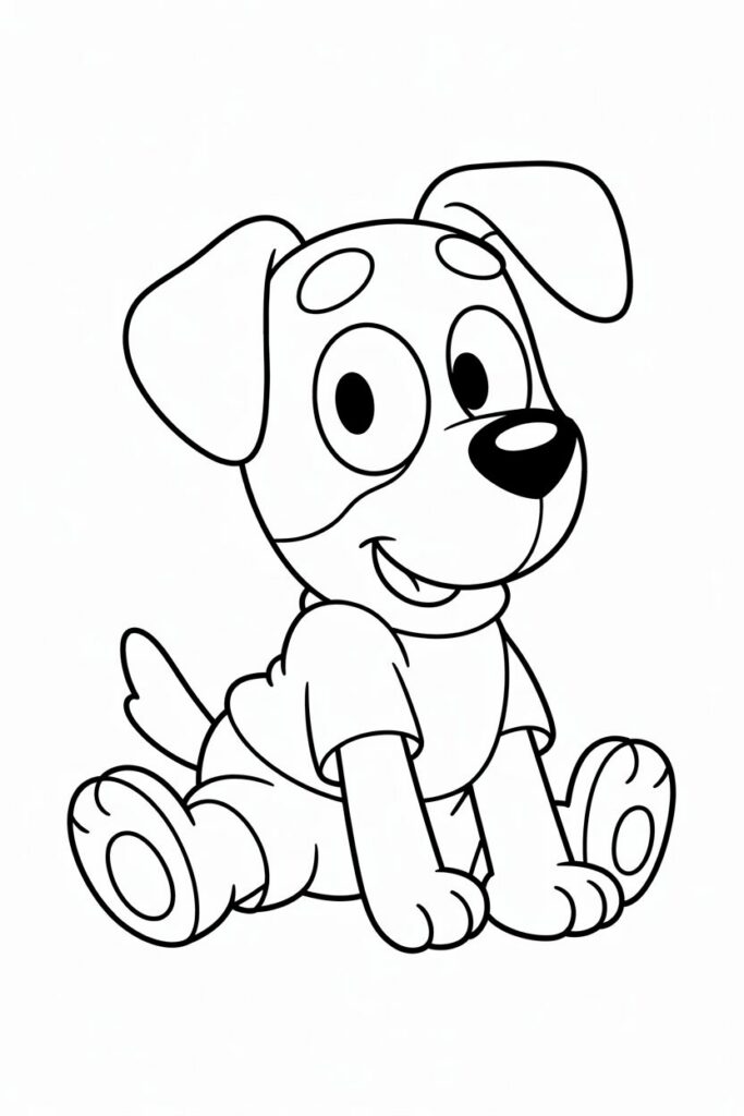 Cucciolo in stile Bluey seduto in modo adorabile – pagina da colorare per bambini