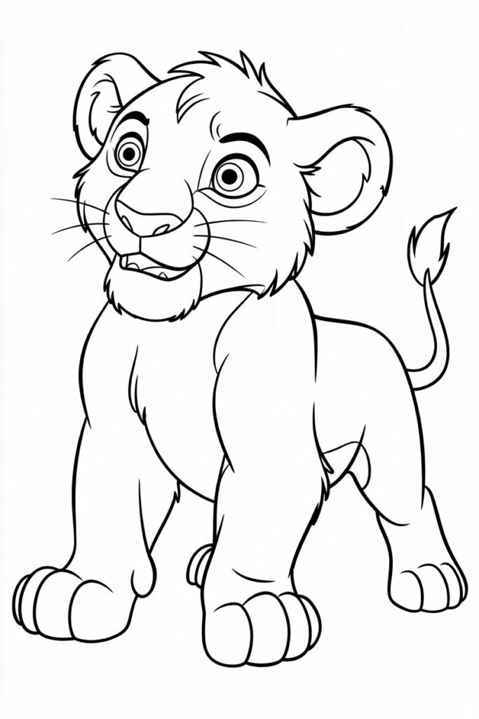 Disegno da colorare di Simba cucciolo del Re Leone con espressione felice