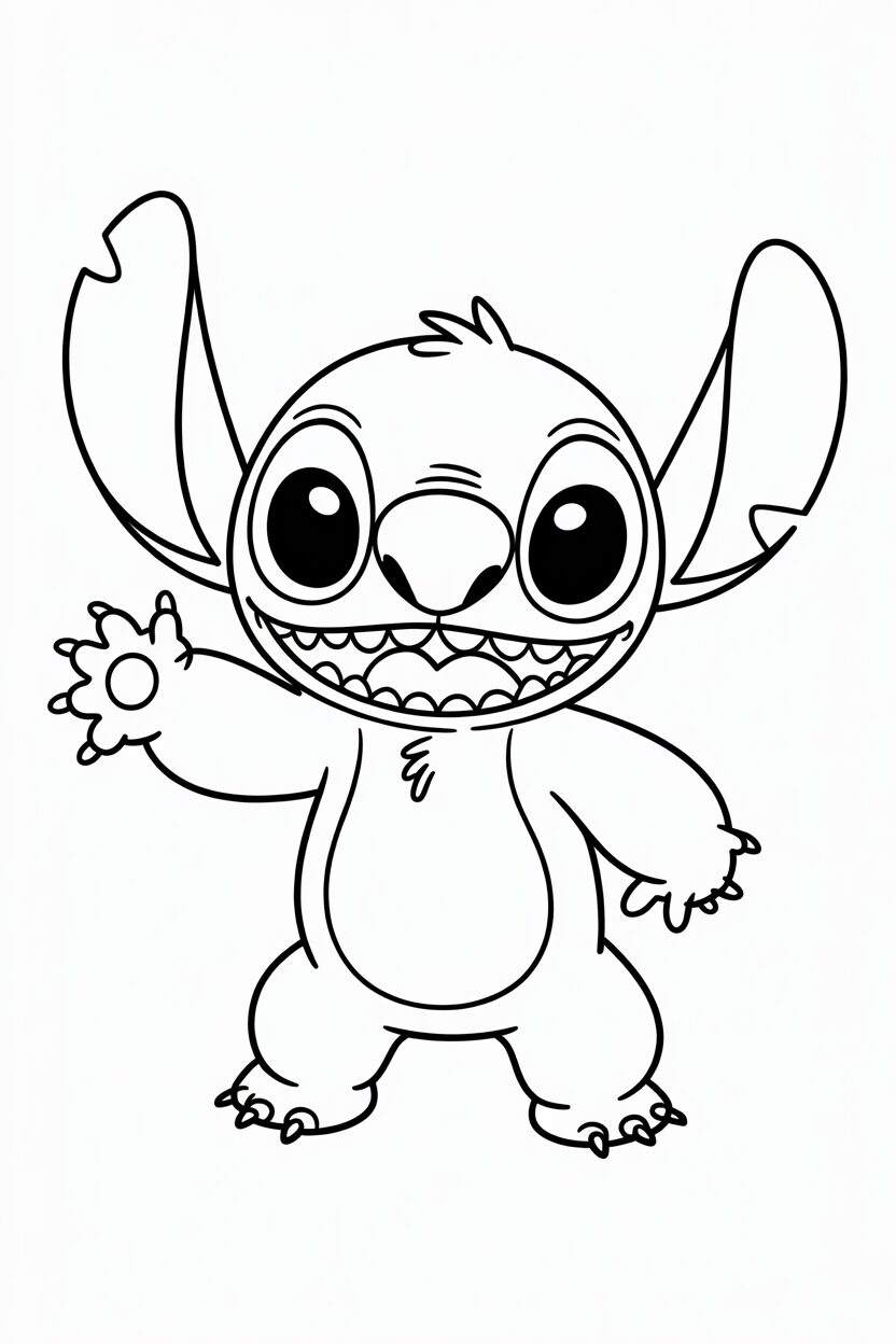 Stitch che saluta con una mano da colorare