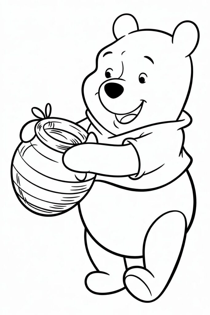 Disegno da colorare di Winnie the Pooh che tiene un barattolo di miele