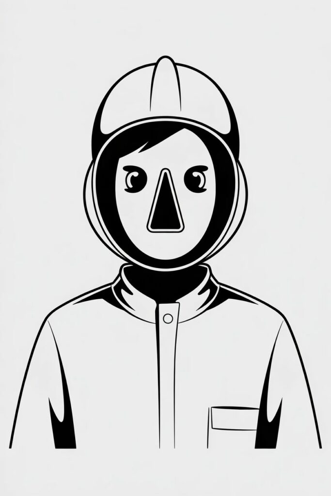 Personaggio Squid Game con maschera triangolare da colorare