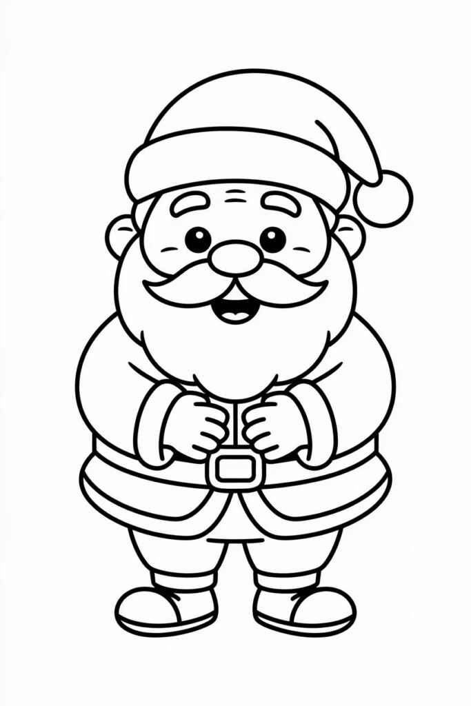 Disegno semplice di Babbo Natale sorridente da colorare per bambini.
