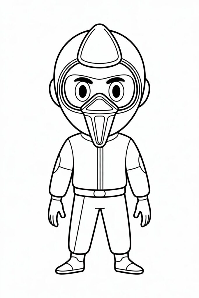 Guardiano Squid Game stile chibi da colorare per bambini