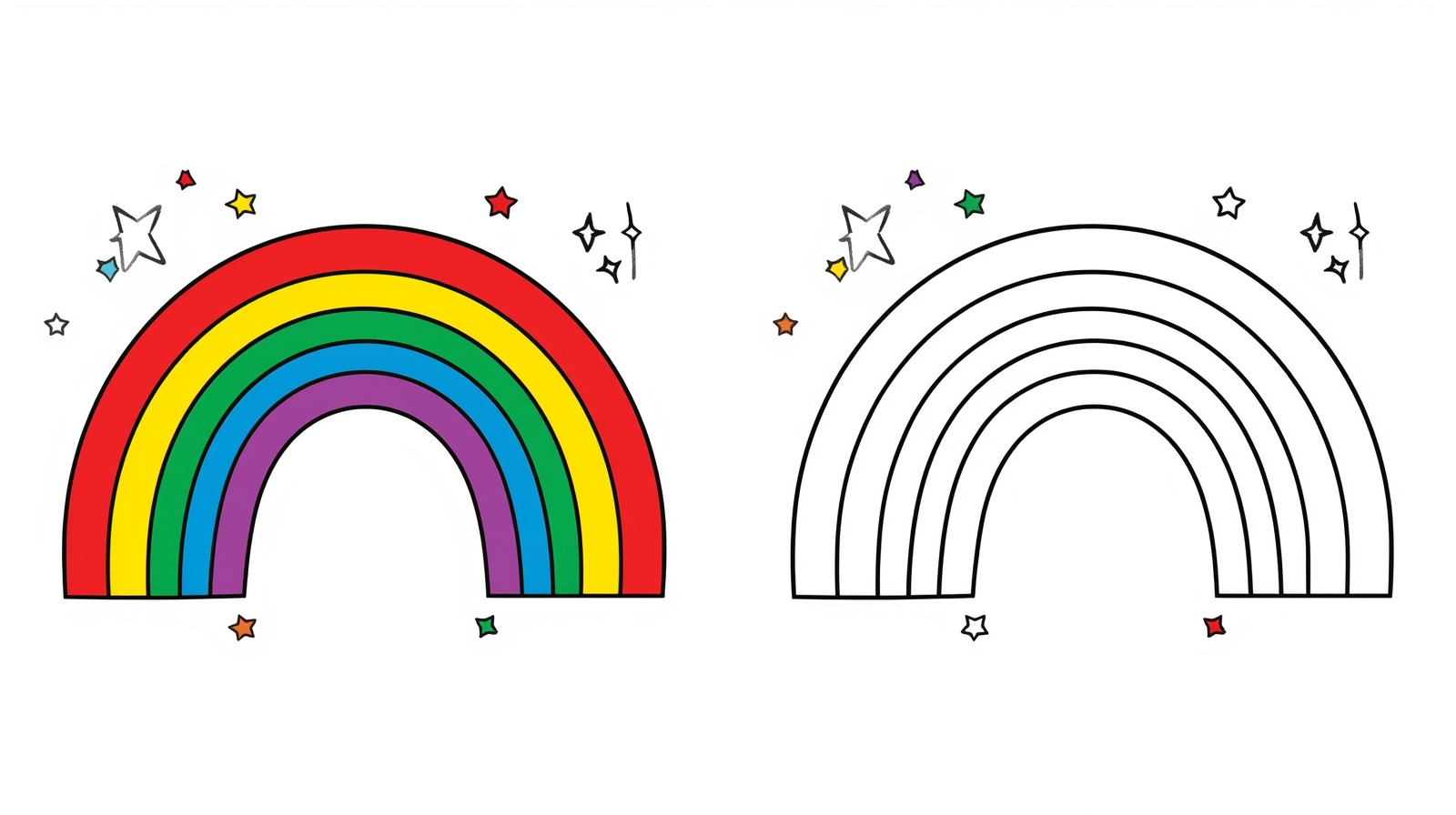 Disegno da colorare arco­baleno con stelline
